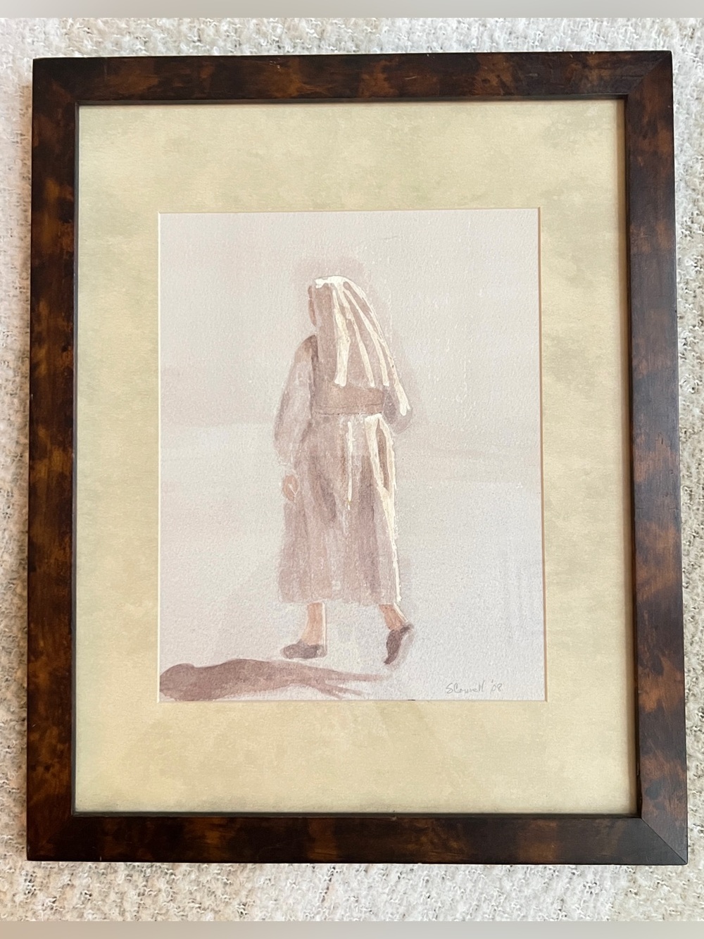 Vintage Signed Tortoiseshell Framed Nun On The Run Original Watercolor Painting